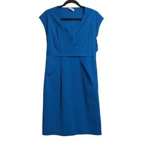 Moschino Womens A Line Dress Blue Pockets V Neck Cap Sleeve Pleated Side Zip S